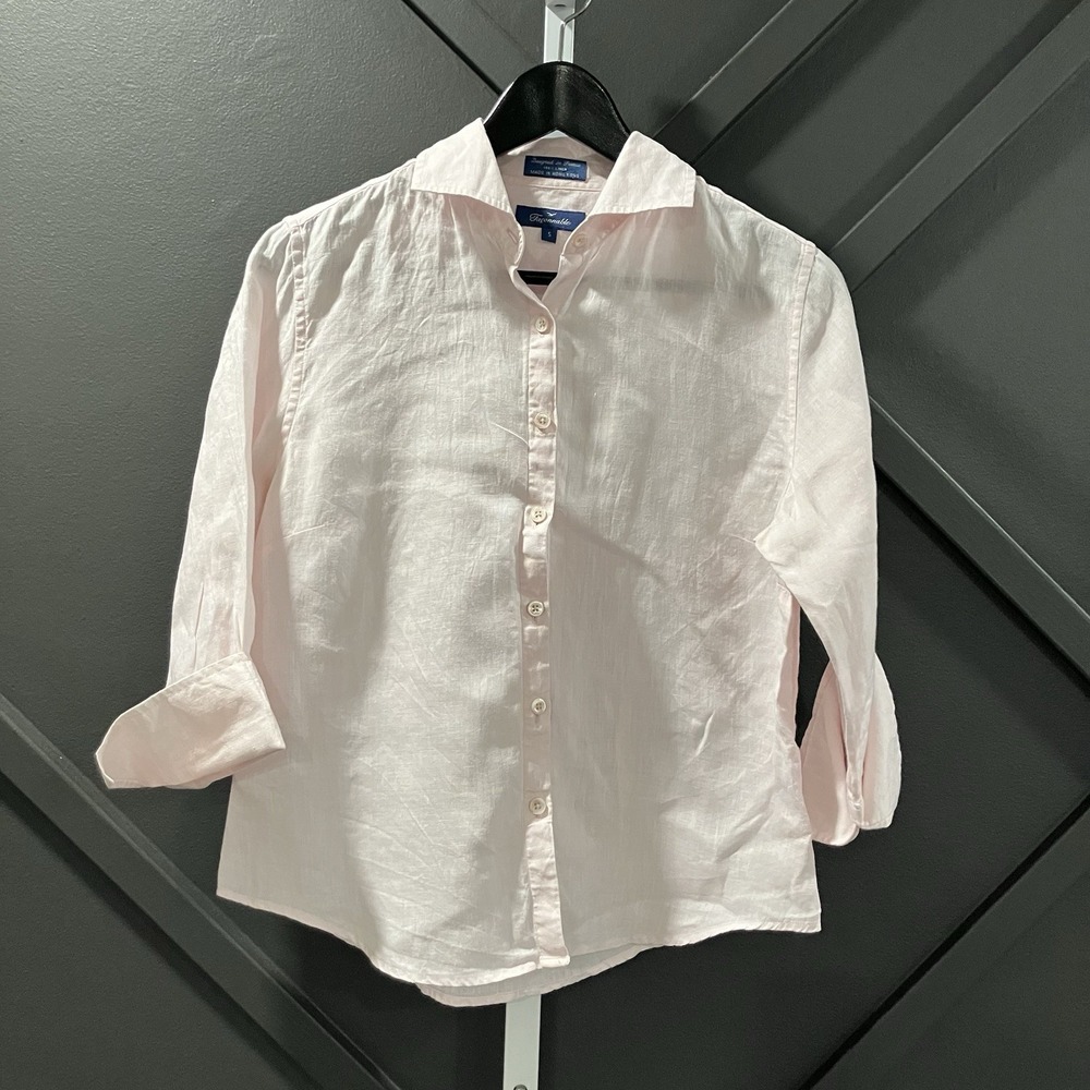 Façonnable 100% Linen Button Up Shirt Pink Long Sleeve Women's Size S France